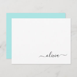 Aqua Blue Aquamarin Modern Script Monogram Name Dankeskarte