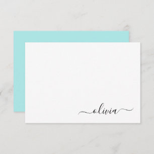 Aqua Blue Aquamarin Modern Script Monogram Name Dankeskarte