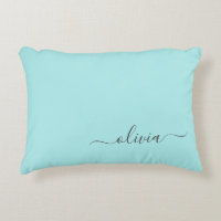 Aqua Blue Aquamarin Modern Script Monogram Name
