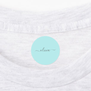 Aqua Blue Aquamarin Modern Script Monogram Name Etiketten