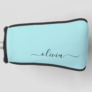 Aqua Blue Aquamarin Modern Script Monogram Name Golf Headcover