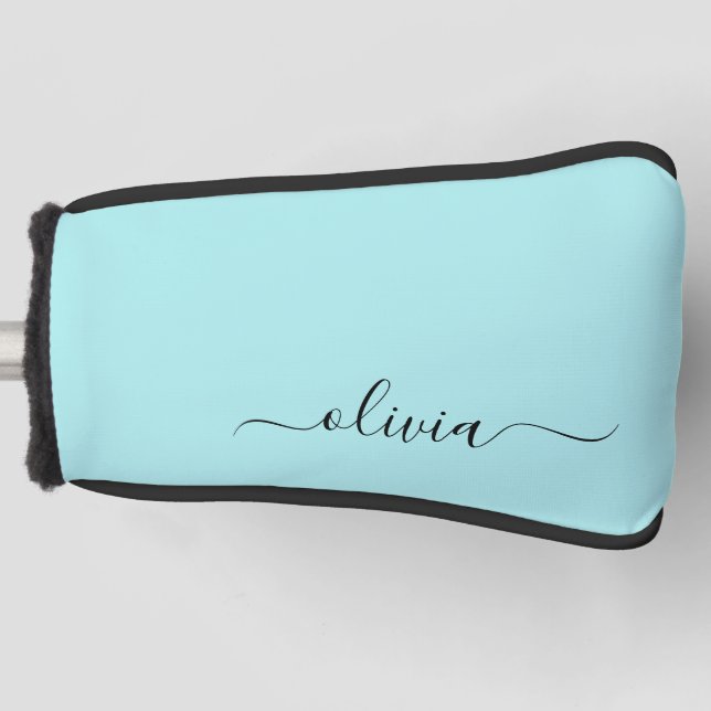 Aqua Blue Aquamarin Modern Script Monogram Name Golf Headcover (Vorderseite)