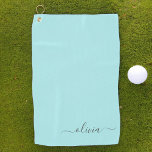Aqua Blue Aquamarin Modern Script Monogram Name Golfhandtuch<br><div class="desc">Aqua Blue Aquamarin Monogram Name Golf Handtuch. Das macht den perfekten 16 Geburtstag,  Hochzeit,  Brautparty,  Jubiläum,  Babydusche oder Junggeselinnen-Abschied Geschenk für jemanden,  der Lieben glamourösen Luxus und schicke Stile.</div>