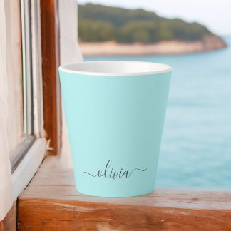Aqua Blue Aquamarin Modern Script Monogram Name Milchtasse
