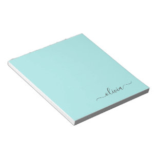 Aqua Blue Aquamarin Modern Script Monogram Name Notizblock