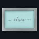 Aqua Blue Aquamarin Modern Script Monogram Name Rechteckige Gürtelschnalle<br><div class="desc">Aqua Blue Aquamarin einfache Skriptmonogramm Name Gürtelschnalle. Das macht den perfekten Abschluss,  süß 16 16.,  18.,  21.,  30.,  40.,  50.,  60.,  70.,  80.,  90.,  100. Geburtstag,  Hochzeit,  Brautparty,  Jubiläum,  Babydusche oder Junggeselinnen-Abschied Geschenk für jemanden,  der Luxus und Chic Stil Lieben glänze.</div>