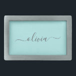 Aqua Blue Aquamarin Modern Script Monogram Name Rechteckige Gürtelschnalle<br><div class="desc">Aqua Blue Aquamarin einfache Skriptmonogramm Name Gürtelschnalle. Das macht den perfekten Abschluss,  süß 16 16.,  18.,  21.,  30.,  40.,  50.,  60.,  70.,  80.,  90.,  100. Geburtstag,  Hochzeit,  Brautparty,  Jubiläum,  Babydusche oder Junggeselinnen-Abschied Geschenk für jemanden,  der Luxus und Chic Stil Lieben glänze.</div>