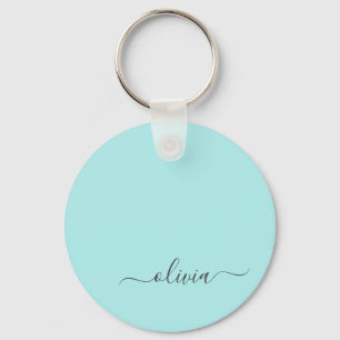 Aqua Blue Aquamarin Modern Script Monogram Name Schlüsselanhänger
