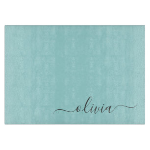 Aqua Blue Aquamarin Modern Script Monogram Name Schneidebrett