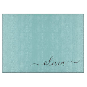 Aqua Blue Aquamarin Modern Script Monogram Name Schneidebrett