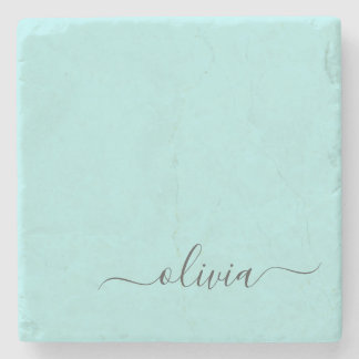 Aqua Blue Aquamarin Modern Script Monogram Name Steinuntersetzer