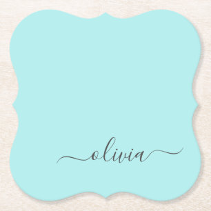 Aqua Blue Aquamarin Modern Script Monogram Name Untersetzer