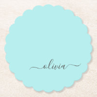 Aqua Blue Aquamarin Modern Script Monogram Name