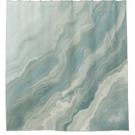 Aqua Blue Aquamarin Sage Green Abstrakt Print Duschvorhang