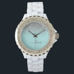 Aqua Blue Aquamarin Silver Glitzer Monogram Armbanduhr<br><div class="desc">Aqua Blue - Aquamarine und Silver Sparkle Glitzer Script Monogram Name Watch. Dies macht den perfekten Abschluss,  Geburtstag,  Hochzeit,  Brautparty,  Jubiläum,  Babydusche oder Junggeselinnen-Abschied Geschenk für jemanden,  die Lieben glamourösen Luxus und schicke Stile.</div>