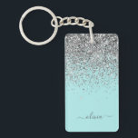 Aqua Blue Aquamarin Silver Glitzer Monogram Schlüsselanhänger<br><div class="desc">Aqua Blue - Aquamariner und Silver Sparkle Glitzer Script Monogram Name Schlüsselanhänger. Das macht den perfekten 16 Geburtstag,  Hochzeit,  Brautparty,  Jubiläum,  Babydusche oder Junggeselinnen-Abschied Geschenk für jemanden,  der Lieben glamourösen Luxus und schicke Stile.</div>