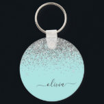 Aqua Blue Aquamarin Silver Glitzer Monogram Schlüsselanhänger<br><div class="desc">Aqua Blue - Aquamarine und Silver Sparkle Glitzer Script Monogram Name Keychains (Key Chain). Das macht den perfekten 16 Geburtstag,  Hochzeit,  Brautparty,  Jubiläum,  Babydusche oder Junggeselinnen-Abschied Geschenk für jemanden,  der Lieben glamourösen Luxus und schicke Stile.</div>