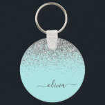 Aqua Blue Aquamarin Silver Glitzer Monogram Schlüsselanhänger<br><div class="desc">Aqua Blue - Aquamarine und Silver Sparkle Glitzer Script Monogram Name Keychains (Key Chain). Das macht den perfekten 16 Geburtstag,  Hochzeit,  Brautparty,  Jubiläum,  Babydusche oder Junggeselinnen-Abschied Geschenk für jemanden,  der Lieben glamourösen Luxus und schicke Stile.</div>