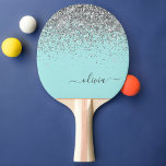 Aqua Blue Aquamarin Silver Glitzer Monogram Tischtennis Schläger<br><div class="desc">Aqua Blue - Aquamarine und Silver Sparkle Glitzer Script Monogram Name Ping Pong Paddle. Das macht den perfekten 16 Geburtstag,  Hochzeit,  Brautparty,  Jubiläum,  Babydusche oder Junggeselinnen-Abschied Geschenk für jemanden,  der Lieben glamourösen Luxus und schicke Stile.</div>