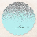 Aqua Blue Aquamarin Silver Glitzer Monogram Untersetzer<br><div class="desc">Aqua Blue - Aquamarine und Silver Sparkle Glitzer Script Monogram Name Paper Untersetzer. Dies macht den perfekten Abschluss,  Geburtstag,  Hochzeit,  Brautparty,  Jubiläum,  Babydusche oder Junggeselinnen-Abschied Geschenk für jemanden,  die Lieben glamourösen Luxus und schicke Stile.</div>