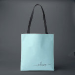 Aqua Blue Aquamarin White Girly Script Monogram<br><div class="desc">Aqua Blue Aquamarin Elegant Fügen Sie Ihren eigenen Namen Monogram Book Bag. Diese Büchertasche kann auf Ihren Vor- und Vornamen angepasst werden und als Geschenk für Weihnachten,  Geburtstag,  Brautparty oder Hochzeit.</div>