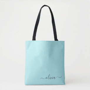Aqua Blue Aquamarin White Girly Script Monogram