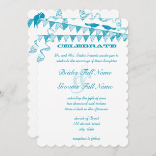 Aqua Blue Bird Bunting Pennant Wedding Einladungen