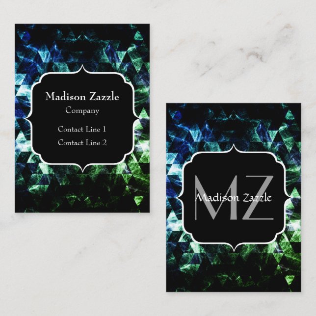 Aqua blue Black Geometric Smoky Abstract Monogram Visitenkarte (Vorne/Hinten)