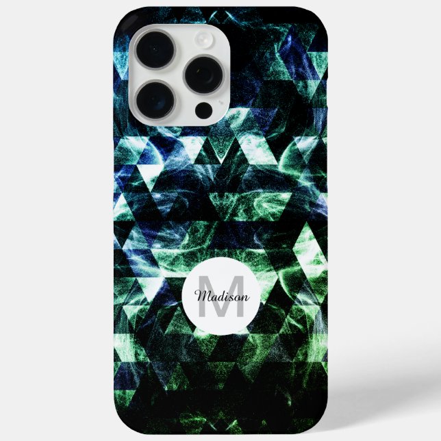 Aqua blue Black Geometric Smoky Abstrakt Monogram Case-Mate iPhone Hülle (Rückseite)