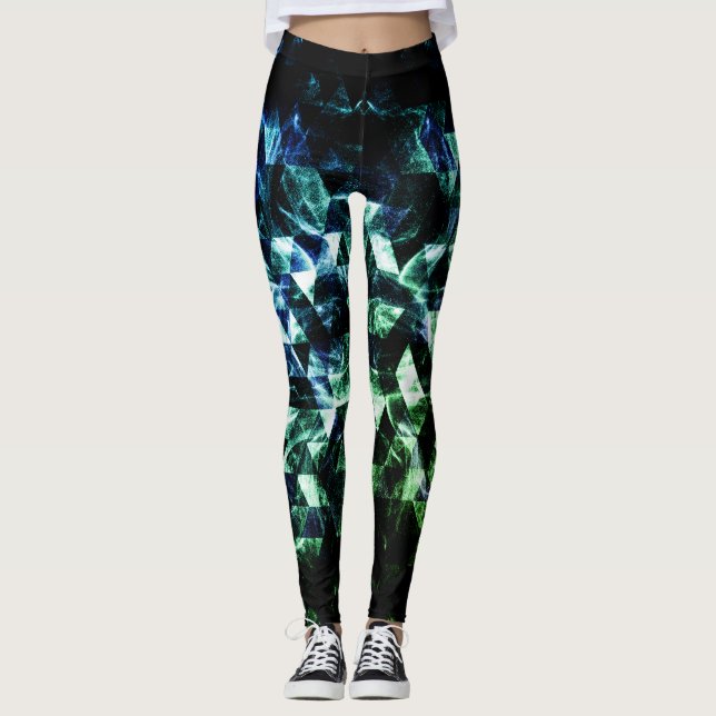 Aqua blue Black Triangle Geometric Smoky Abstract Leggings (Vorderseite)