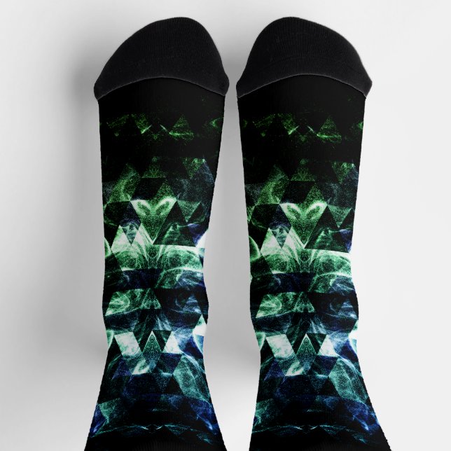 Aqua blue Black Triangle Geometric Smoky Abstract Socken (Oben)