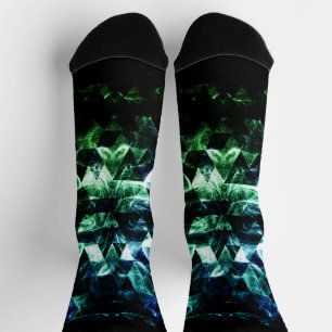 Aqua Blue Black Triangle Geometric Smoky Abstrakt Socken