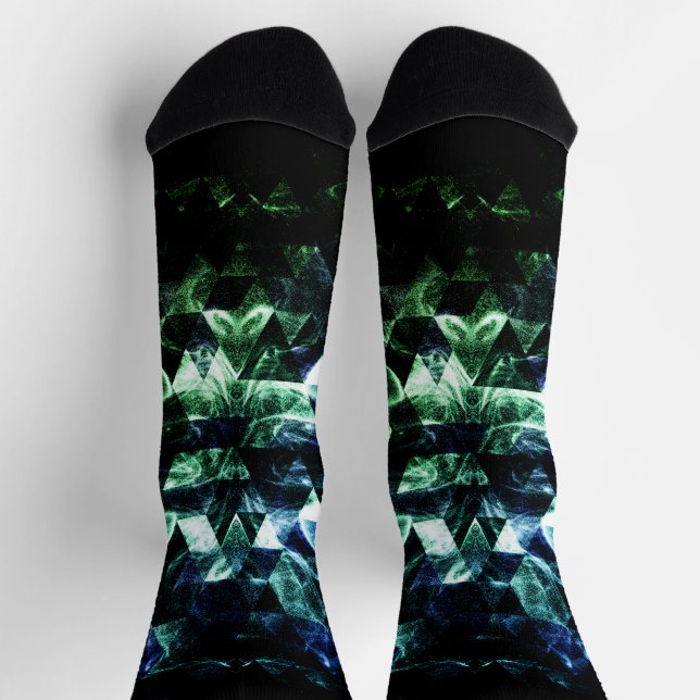 Aqua Blue Black Triangle Geometric Smoky Abstrakt Socken (Oben)