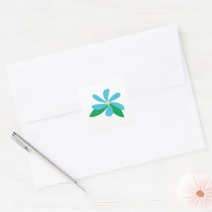 Aqua Blue Blume mit Yellow Star Center Quadratischer Aufkleber