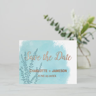 Aqua Blue Botanic Watercolor Wash Folie Einladungspostkarte