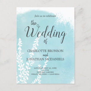 Aqua Blue Botanical Watercolor Wash Wedding Postkarte