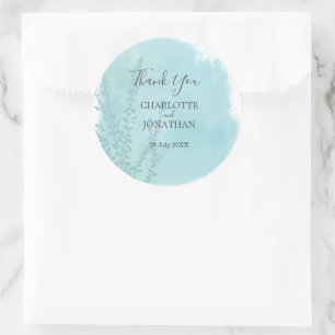 Aqua Blue Botanical Watercolor Wash Wedding Runder Aufkleber