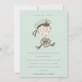 Aqua Blue Boys Little Sailor Nautical Baby Dusche Dankeskarte