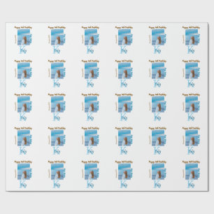Aqua Blue Brawn glücklich 16. Geburtstag Foto Name Geschenkpapier