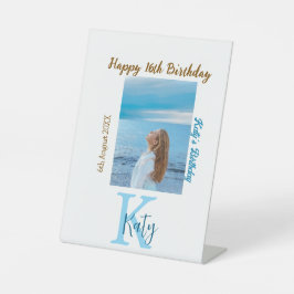 Aqua Blue Brawn glücklich 16. Geburtstag Foto Name Sockelschild