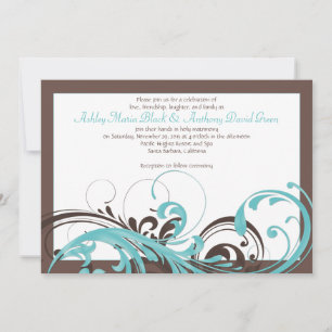 Aqua Blue, Brown Floral Wedding Einladung