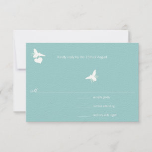 Aqua Blue Bumble Bee Heart Wedding RSVP Karte