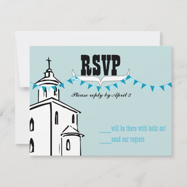 Aqua Blue Bunting Wir gehen zur Kapelle UAWG RSVP Karte (Vorderseite)