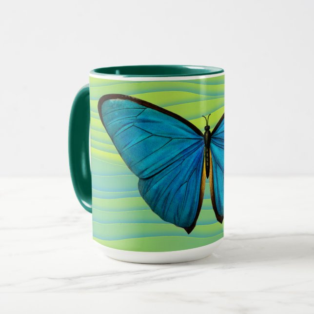 Aqua Blue Butterfly Green Art Tassen Cup (Vorderseite Links)