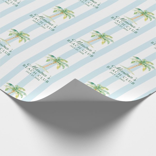 Aqua Blue Cabana Stripes Palm Beach Club Geschenkpapier (Ecke)