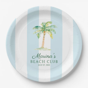 Aqua Blue Cabana Stripes Palm Beach Club Pappteller
