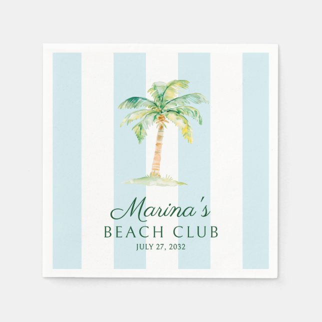 Aqua Blue Cabana Stripes Palm Beach Club Serviette (Vorderseite)