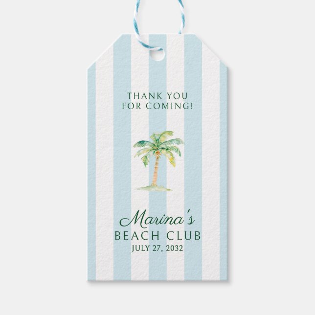 Aqua Blue Cabana Stripes Palm Beach Club Vielen Da Geschenkanhänger (Vorderseite)