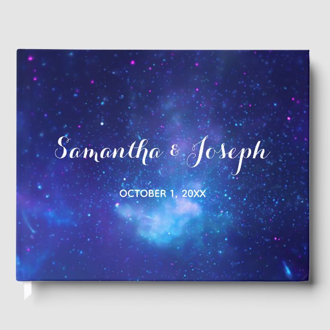 Aqua Blue Celestial Wedding Gästebuch (Vorderseite)