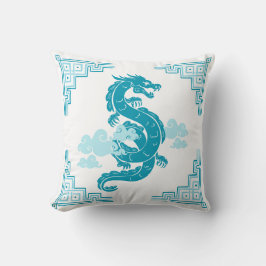 Aqua Blue Chinoiserie Dragon and Clouds Kissen